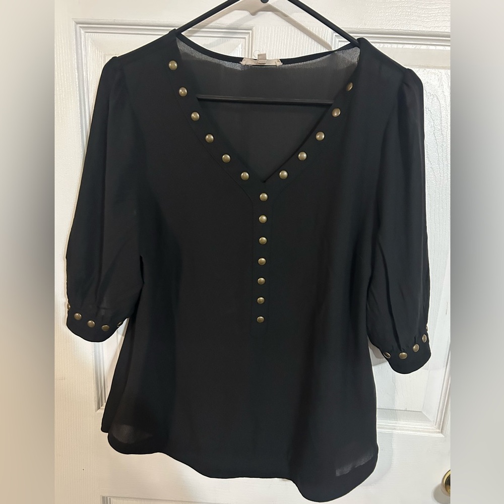 41 Hawthorn Black Blouse with Gold Studs